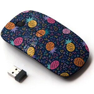 Colorido doodle Pineapple Print Pattern - Ratón inalámbrico, ratón óptico portátil 2.4G con receptor Nano USB para niños, niños.