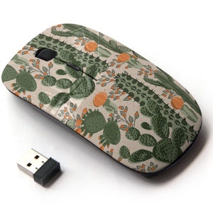 Patrón de impresión de cactus suculento verde - ratón inalámbrico, ratón óptico portátil 2.4G con receptor Nano USB para niños, niños.