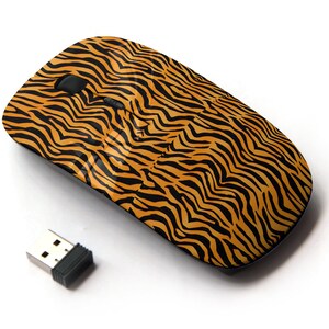 Tiger Print Stripes Skin Pattern Print - Ratón inalámbrico, ratón óptico portátil 2.4G con receptor Nano USB para niños, niños.
