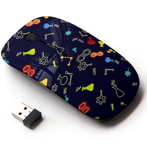 Science Chemistry Icons Objects Pattern Print - Wireless Mouse, 2.4G Portable Optical Mouse with Nano USB Receiver for Kids, Children.