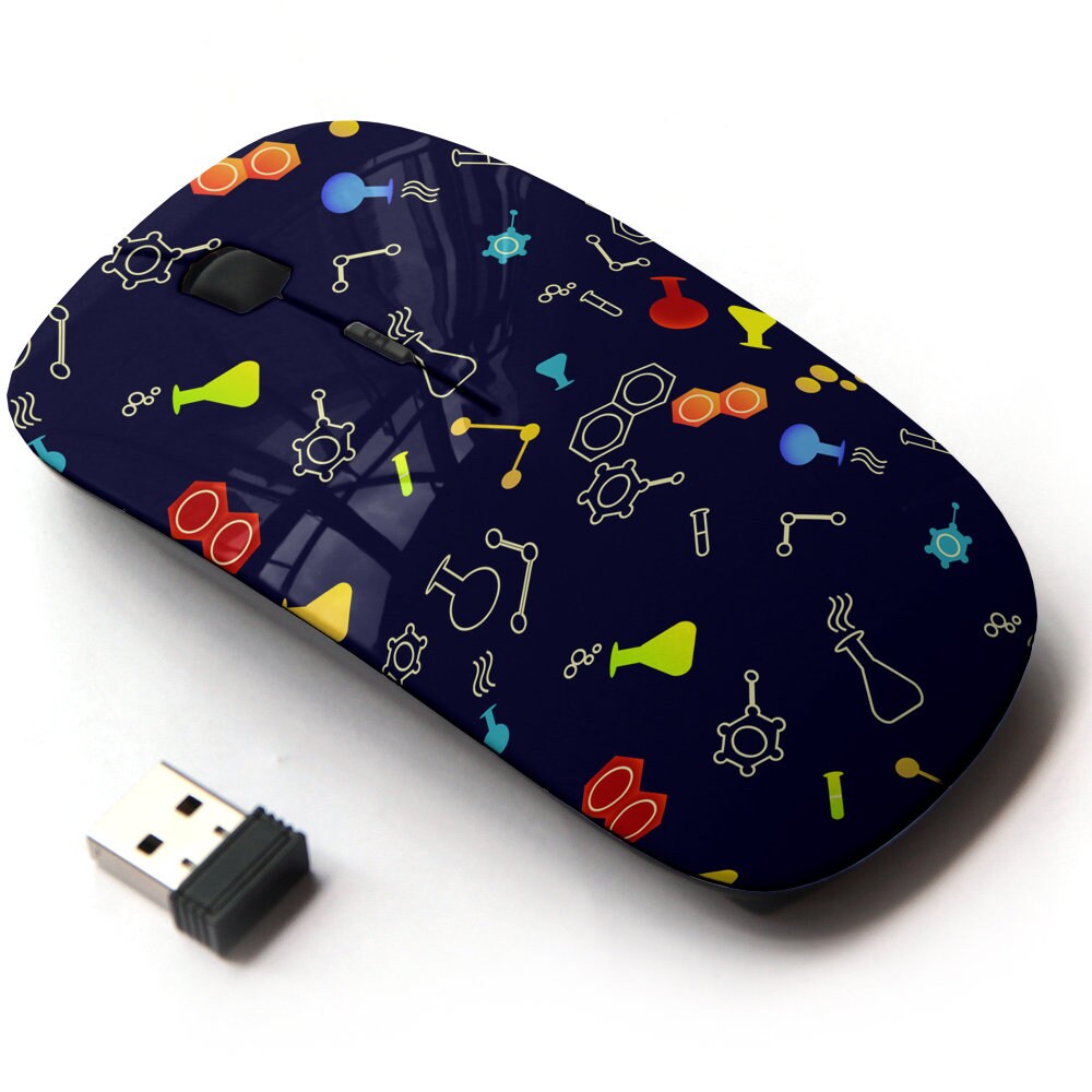 Science Chemistry Icons Objects Pattern Print - Wireless Mouse, 2.4G Portable Optical Mouse with Nano USB Receiver for Kids, Children.