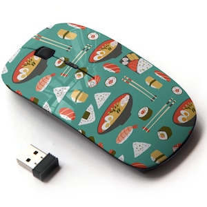Lindo patrón sushi Onigiri - ratón inalámbrico, ratón óptico portátil 2.4G con receptor Nano USB para niños, niños.