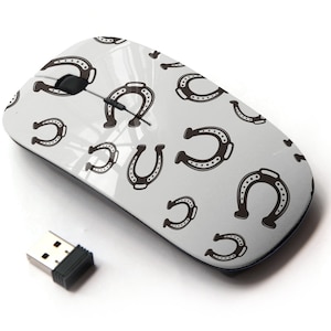 Patrón de impresiones de herradura negra: mouse inalámbrico, mouse óptico portátil 2.4G con receptor Nano USB para niños, niños.