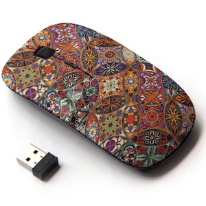 Mandalas decorativos Vintage On Pattern - Ratón inalámbrico, ratón óptico portátil 2.4G con receptor Nano USB para niños, niños.