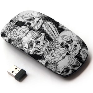 Patrón de calavera: ratón inalámbrico, ratón óptico portátil de 2,4 G con receptor nano USB para niños, niños.
