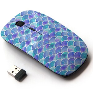 Acuarela Rainbow Scales Mermaid Pattern - Ratón inalámbrico, ratón óptico portátil 2.4G con receptor Nano USB para niños, niños.