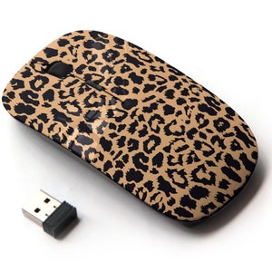 Leopard Print On Print Pattern - Ratón inalámbrico, ratón óptico portátil 2.4G con receptor Nano USB para niños, niños.