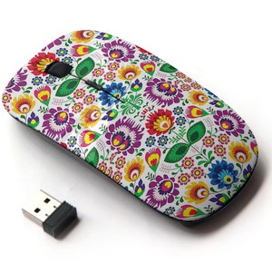Impresión de patrón popular floral tradicional polaco - ratón inalámbrico, ratón óptico portátil 2.4G con receptor Nano USB para niños, niños.