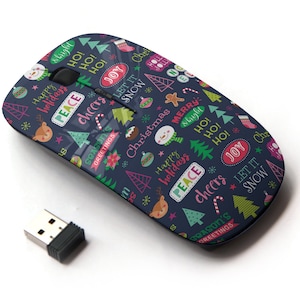 Lindo patrón de tema de elementos navideños impresión - ratón inalámbrico, ratón óptico portátil 2.4G con receptor Nano USB para niños, niños.