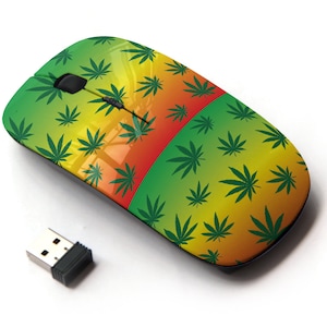 Patrón de hojas de marihuana rastafari - Ratón inalámbrico, ratón óptico portátil 2.4G con receptor Nano USB para niños, niños.
