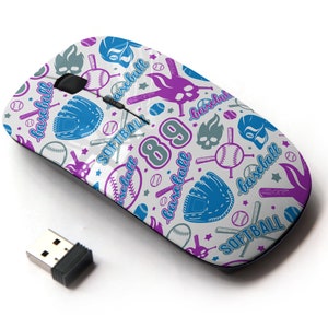 Béisbol Softbol Color on Pattern - Ratón inalámbrico, ratón óptico portátil 2.4G con receptor Nano USB para niños, niños.