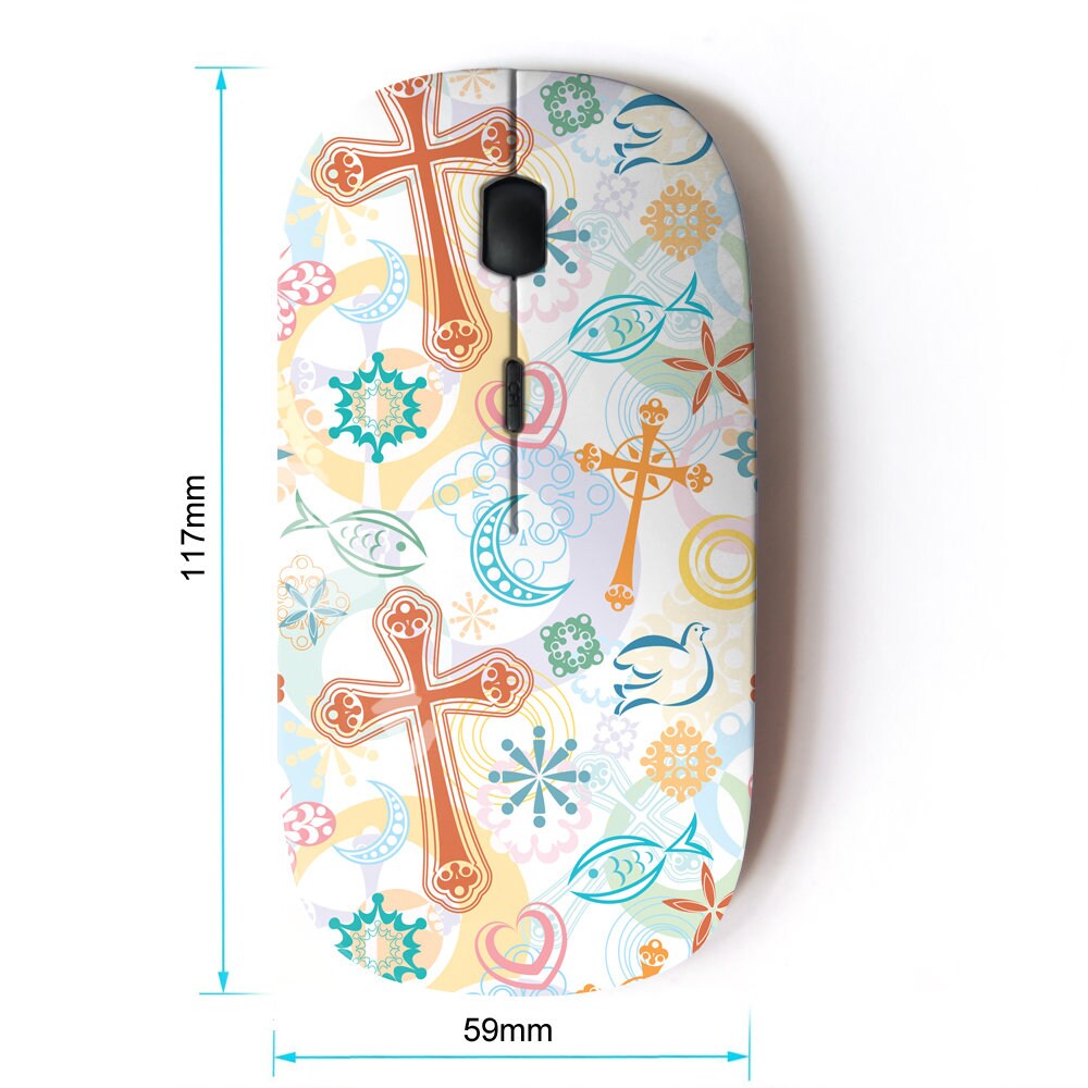 Christian Symbols Icons Pattern Print - Wireless Mouse, 2.4G Portable ...