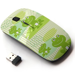 Summer Cute Frogs Pattern Print - Ratón inalámbrico, ratón óptico portátil 2.4G con receptor Nano USB para niños, niños.