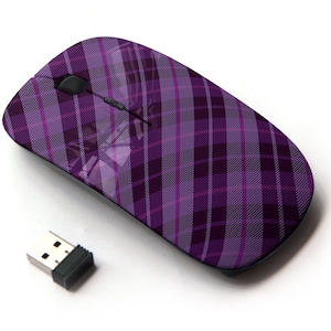 Impresión de patrón de tartán a cuadros púrpura - ratón inalámbrico, ratón óptico portátil 2.4G con receptor Nano USB para niños, niños.
