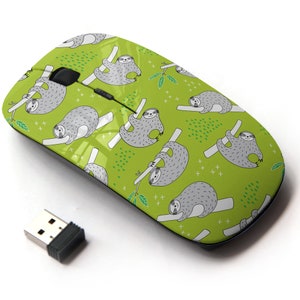 Lindo Sloth Doodle Icons Pattern Print - Ratón inalámbrico, ratón óptico portátil 2.4G con receptor Nano USB para niños, niños.