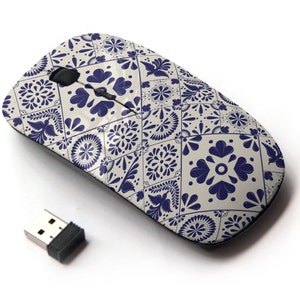 Impresión de azulejos estilo talavera tradicional mexicano - ratón inalámbrico, ratón óptico portátil 2.4G con receptor Nano USB para niños, niños.
