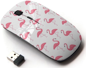 Flamingo Bird Retro Icons Print - Wireless Mouse, 2.4G Portable Optical Mouse with Nano USB Receiver for Kids, Children.