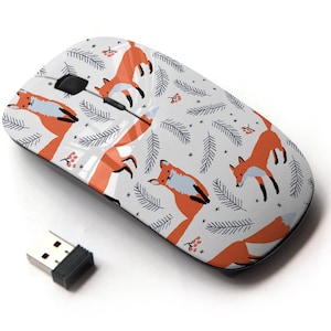 Red Foxes Berries Spruce Branches Pattern Print - Wireless Mouse, 2.4G Portable Optical Mouse with Nano USB Receiver for Kids, Children.