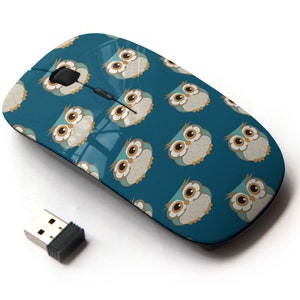 Cute Owl Icons Pattern Print - Ratón inalámbrico, ratón óptico portátil 2.4G con receptor Nano USB para niños, niños.