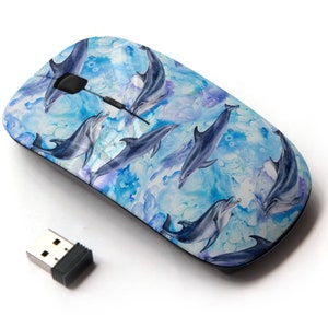 Patrón de delfines azules - ratón inalámbrico, ratón óptico portátil 2.4G con receptor Nano USB para niños, niños.