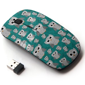 Gray Owls On Teal Icons Print - Ratón inalámbrico, ratón óptico portátil 2.4G con receptor Nano USB para niños, niños.