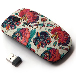 Colorido old school tattoo element pattern print - Wireless Mouse, 2.4G Portable Optical Mouse with Nano USB Receiver for Kids, Children.