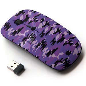 Camuflaje Purple Woodland Camo Pattern Print - Ratón inalámbrico, ratón óptico portátil 2.4G con receptor Nano USB para niños, niños.