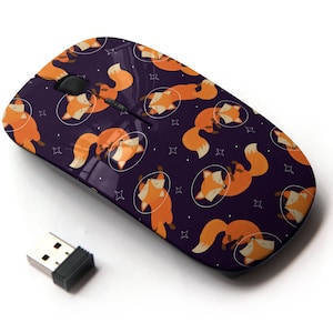 Lindo patrón de impresión espacial Fox - ratón inalámbrico, ratón óptico portátil 2.4G con receptor Nano USB para niños, niños.