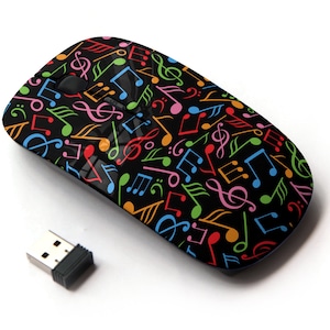 Patrón de notas musicales coloridas: mouse inalámbrico, mouse óptico portátil 2.4G con receptor Nano USB para niños, niños.
