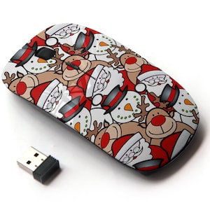 Patrón de tema de Navidad - Ratón inalámbrico, ratón óptico portátil 2.4G con receptor Nano USB para niños, niños.