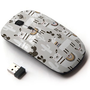 Linda y divertida impresión de patrón de cactus llama : mouse inalámbrico, mouse óptico portátil 2.4G con receptor Nano USB para niños, niños.
