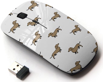 Cute Dachshund Dog On Print Pattern - Wireless Mouse, 2.4G Portable Optical Mouse with Nano USB Receiver for Kids, Children.