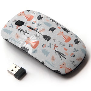 Lindo patrón de zorro y erizos: mouse inalámbrico, mouse óptico portátil 2.4G con receptor Nano USB para niños, niños.