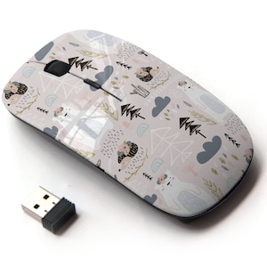 Bear and Hedgehog Floral Elements Patrón de impresión - Ratón inalámbrico, ratón óptico portátil 2.4G con receptor Nano USB para niños, niños.