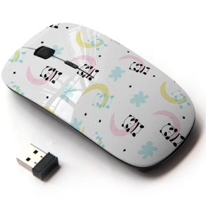 Lindo panda en el patrón de impresión de la luna - ratón inalámbrico, ratón óptico portátil 2.4G con receptor Nano USB para niños, niños.