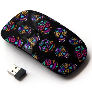 Day Dead Colorful Sugar Skull Print Pattern - Ratón inalámbrico, ratón óptico portátil 2.4G con receptor Nano USB para niños, niños.