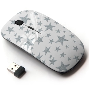 Silver Stars On Print Pattern - Ratón inalámbrico, ratón óptico portátil 2.4G con receptor Nano USB para niños, niños.