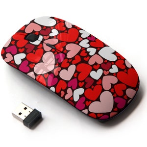 Lindo patrón de corazones doodle - ratón inalámbrico, ratón óptico portátil 2.4G con receptor Nano USB para niños, niños.