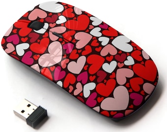 Cute Doodle Hearts Pattern - Wireless Mouse, 2.4G Portable Optical Mouse with Nano USB Receiver for Kids, Children.