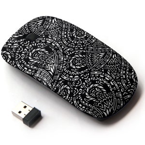 Patrón Paisley blanco negro - Ratón inalámbrico, ratón óptico portátil 2.4G con receptor Nano USB para niños, niños.