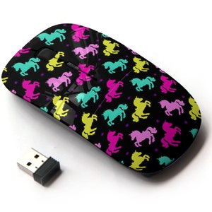 Patrón de silueta de unicornio - ratón inalámbrico, ratón óptico portátil 2.4G con receptor Nano USB para niños, niños.
