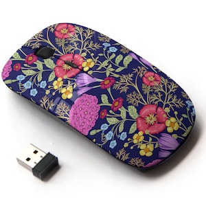 Hermosa impresión de flores de ramo - ratón inalámbrico, ratón óptico portátil 2.4G con receptor Nano USB para niños, niños.