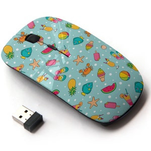 Colorido patrón de playa de verano - ratón inalámbrico, ratón óptico portátil 2.4G con receptor Nano USB para niños, niños.