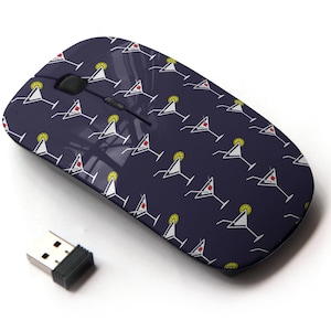 Martini Cocktail Glass Icons Happy Hour Time Print - Wireless Mouse, 2.4G Portable Optical Mouse with Nano USB Receiver for Kids, Children.