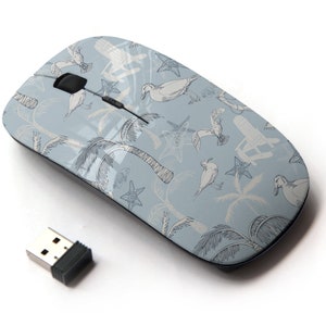 Sea Beach Theme Pattern Print - Ratón inalámbrico, ratón óptico portátil 2.4G con receptor Nano USB para niños, niños.