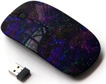 Dark Blue Universe Glittering Pattern - Wireless Mouse, 2.4G Portable Optical Mouse with Nano USB Receiver for Kids, Children.