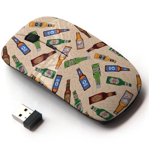 Botellas de cerveza Icons Print - Ratón inalámbrico, ratón óptico portátil 2.4G con receptor Nano USB para niños, niños.