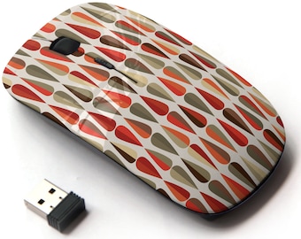Midcentury Modern Style Retro Print Pattern - Wireless Mouse, 2.4G Portable Optical Mouse with Nano USB Receiver for Kids, Children.