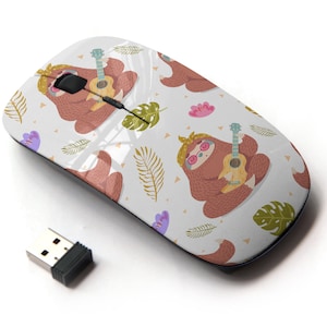Divertido patrón de impresión de perezosos- ratón inalámbrico, ratón óptico portátil 2.4G con receptor Nano USB para niños, niños.