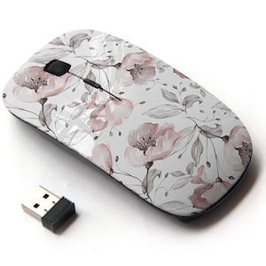 Impresión de patrón de hojas de flores de primavera: mouse inalámbrico, mouse óptico portátil 2.4G con receptor Nano USB para niños, niños.